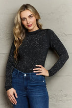 Black Round Neck Long Sleeve Studded Bodysuit for Women Black Woman Bodysuits