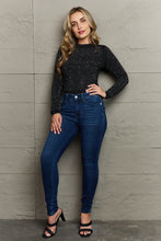 Black Round Neck Long Sleeve Studded Bodysuit for Women