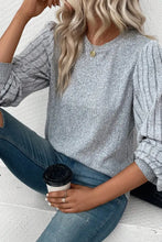 Ribbed Round Neck Long Sleeve Knit Top Woman Blouses