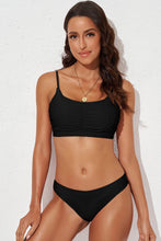 Black Ruched High Cut Two Piece Swimsuit for Women Black