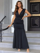 Black Low-Back Ruched Mermaid Maxi Dress