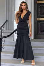 Black Low-Back Ruched Mermaid Maxi Dress