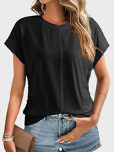 Black Ruched Short Sleeve T Shirt for Women
