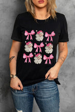 Black Santa and Pink Bow Patterned T-Shirt for Women Black