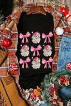 Black Santa and Pink Bow Patterned T-Shirt for Women