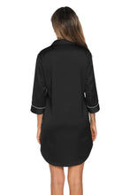 Black Satin Button-Down Nightshirt with White Trim Sleeveless Sleep Dress Sleep Dresses
