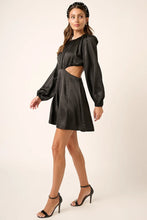 Black Satin Long Sleeve Cutout Mini Dress