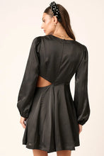 Black Satin Long Sleeve Cutout Mini Dress