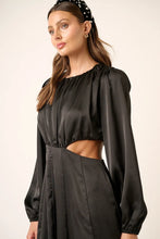 Black Satin Long Sleeve Cutout Mini Dress