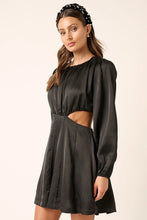 Black Satin Long Sleeve Cutout Mini Dress