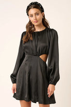 Black Satin Long Sleeve Cutout Mini Dress BLACK