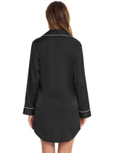 Black Satin Long Sleeve Nightshirt with White Trim