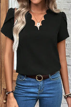 Black Scalloped Neck Blouse for Women Black Woman T Shirts