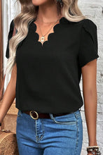 Black Scalloped Neck Blouse for Women