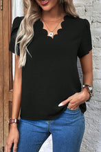 Black Scalloped Neck Blouse for Women