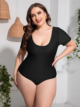 Black Scoop Neck Short Sleeve Bodysuit Swimwear Swimwear