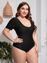 Black Scoop Neck Short Sleeve Bodysuit Swimwear Swimwear