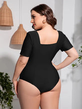 Black Scoop Neck Short Sleeve Bodysuit Swimwear Swimwear