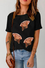 Black Sequin Football Graphic T-Shirt for Women