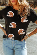 Black Sequin Football Helmet T-Shirt for Women