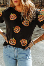Black Sequin Pumpkin T-Shirt for Women