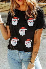 Black Sequin Santa Claus Face T-Shirt for Women Black