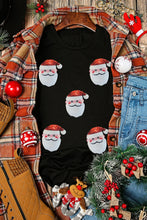 Black Sequin Santa Claus Face T-Shirt for Women