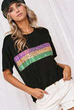 Black Sequin Stripe T-Shirt for Women Black