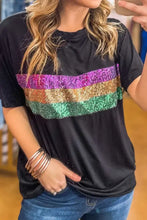 Black Sequin Stripe T-Shirt for Women Woman T Shirts