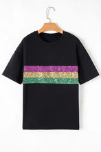 Black Sequin Stripe T-Shirt for Women Woman T Shirts