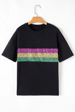 Black Sequin Stripe T-Shirt for Women