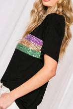 Black Sequin Stripe T-Shirt for Women