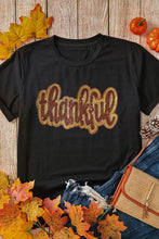 Black Sequin Thankful T Shirt with Rolled Sleeves for Women