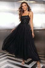 Black Sequined Backless Tulle Gown Black
