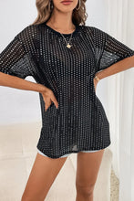 Black Sequined Mesh Top with Rhinestone Detailing