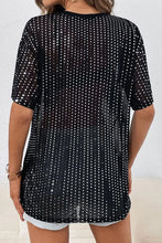 Black Sequined Mesh Top with Rhinestone Detailing