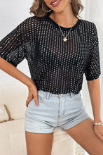 Black Sequined Mesh Top with Rhinestone Detailing