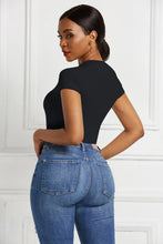 Black Short Sleeve Bodysuit for Women Stretchy Basic Style
