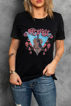 Black short-sleeved T-shirt with Nashville graphic and guitar rose design