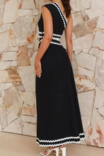 Black single shoulder maxi dress with cutout contrast trim