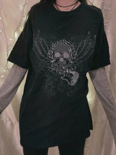 Black Skull and Guitar Graphic Womens T Shirt Black
