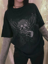 Black Skull and Guitar Graphic Womens T Shirt