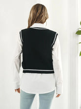 Black Skull Pattern Sweater Vest with White Trim for Women