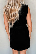Black Sleeveless Zip Mini Dress with Drawstring Waist