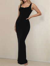 Black slit wide strap maxi dress with square neckline