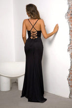 Black Spaghetti Strap Gown with Thigh High Slit