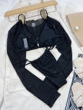 Black Sparkly Three Piece Mesh Bikini Set with Bolero