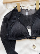 Black Sparkly Three Piece Mesh Bikini Set with Bolero