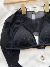 Black Sparkly Three Piece Mesh Bikini Set with Bolero Woman Swim sets