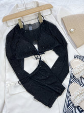 Black Sparkly Three Piece Mesh Bikini Set with Bolero